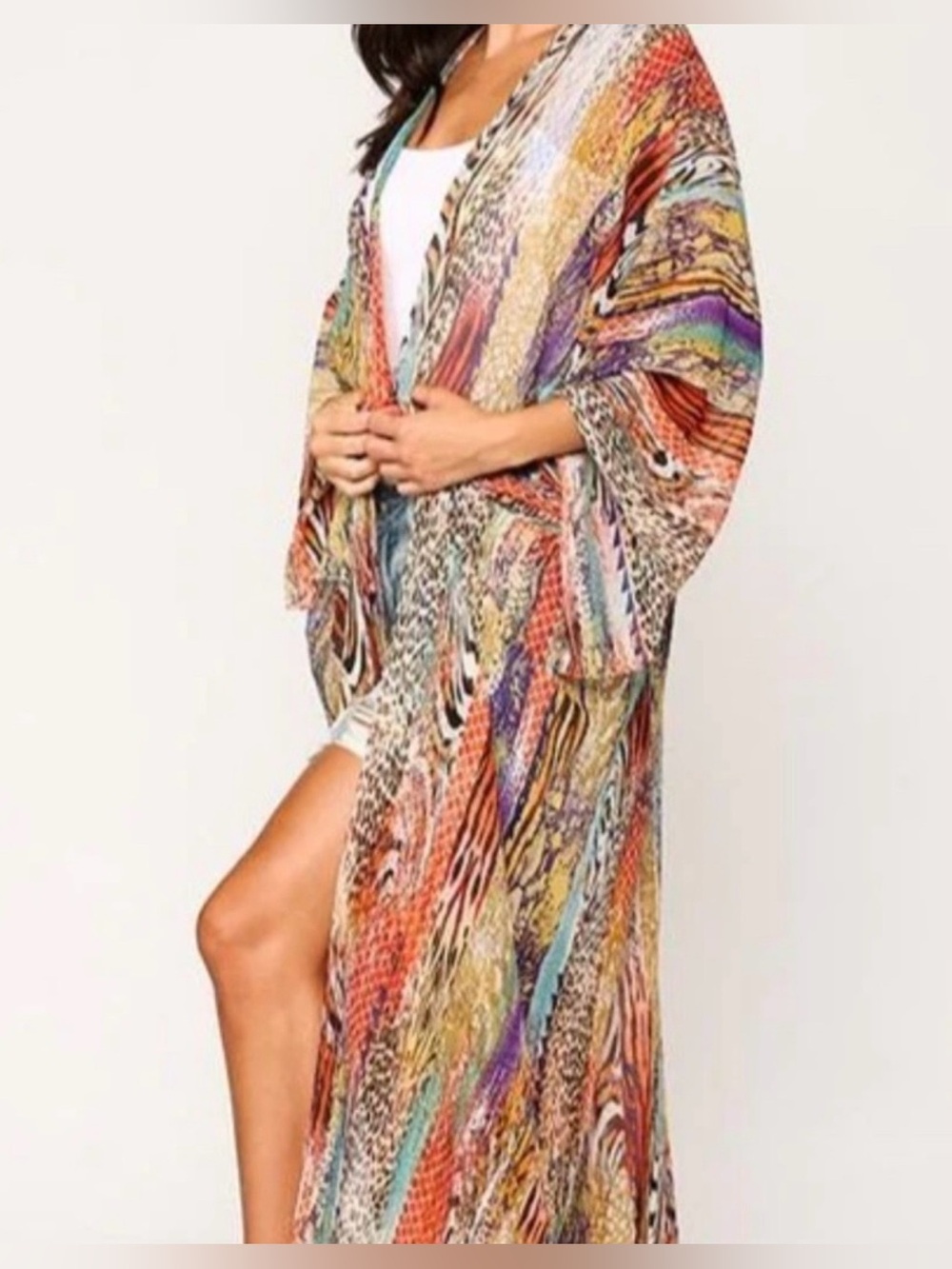 GiGiO Mix Print Open Front Maxi Kimono Size Large New Without Tags